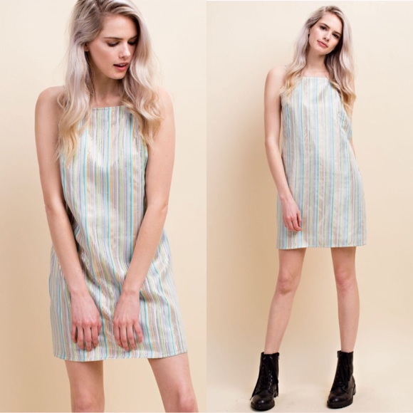 *24 FRIDAY SALE* Over The Rainbow Print Striped Mini Dress - Picture 1 of 7